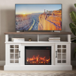 BELLEZE Traditional 58" Rustic TV Stand with 23" Electric Fireplace Heater with Sound, Media Entertainment Center Console Table