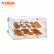 VEVOR 2 Tray Clear Pastry Display Case Acrylic Commercial Countertop Bakery Display Case with Front and Rear Door for Bread