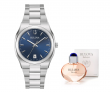 Bulova Women's Quartz Blue Dial Calendar Silver Watch Perfume Set 34mm 96M157