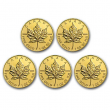 1 oz Canadian Gold Maple Leaf Random Date $50 Gold Coin .999 Fine BU - Lot of 5