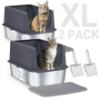 2 Pack XL Double Layer Stainless Steel Cat Litter Box with Lid Easy Cleaning