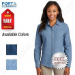 Port & Company Womens Long Sleeve Denim Button Down Collar Shirt LSP10