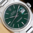 ROLEX MENS DATEJUST GREEN DIAL 18K WHITE GOLD STEEL WATCH w/ OYSTER BRACELET