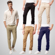 Mens Chino Pants Cotton Stretch Slim Fit Belt Zip Fly Trouser Casual Work School