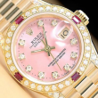 ROLEX LADIES PRESIDENT 18K GOLD FACTORY DIAMOND DIAL WATCH + RUBY DIAMOND BEZEL