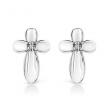 Diamond Accent Sterling Silver Prong Set Floral Cross Stud Earring