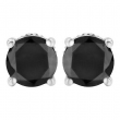 Round Black Diamond 4-Prong Silver Solitaire Stud Earrings with Screw Backs