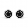 Round Black Diamond Bezel Set Silver Solitaire Stud Earrings with Screw Backs