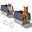 2PCS XL Extra Large Enclosed Stainless Steel Cat Litter Box with Lid for Big Cat