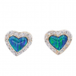 14k Yellow Gold 0.50CT VS Diamond & Painted Enamel Opal Heart Earrings