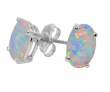 Opal 8x6mm Oval Stud Earrings White Gold Silver