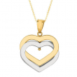 14k Two Tone Gold Double HEART CHARM PENDANT with 18" Chain - Valentines Gift