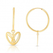 14K Yellow Gold 35mm Loopy Heart Drop Hoop Earrings 2 Grams