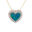 14k Yellow Gold 0.50CT VS Diamond & Painted Enamel Opal Heart Pendant Necklace