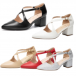 Women Cross Ankle Strap Close Pointed Toe Low Chunky Heel Wedding Pump Shoes