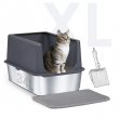 XL Double Layer Stainless Steel Cat Litter Box Easy Clean with Lid, Mat, Scoop