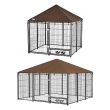 Outdoor Dog House Kennel with Canopy Top & Secure Lock Rotating Bowl Holder