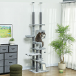 89"-100" Floor to Ceiling Cat Tree with Cat Perch, Condo, Gray