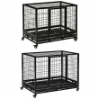 PawHut Heavy Duty Dog Crate with Removable Tray, Lockable Wheels and Doors Black