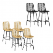 Bar Stools Rattan Counter Stools with Footrest Black Set for Dining Room