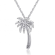 Diamond Palm Tree Pendant Necklace in Sterling Silver on an 18in. Chain